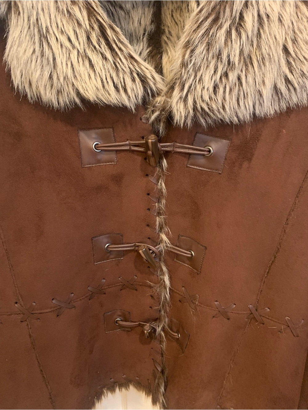 Brown Faux-Shearling Trim Suede Jacket - Women - Picture 3 of 9